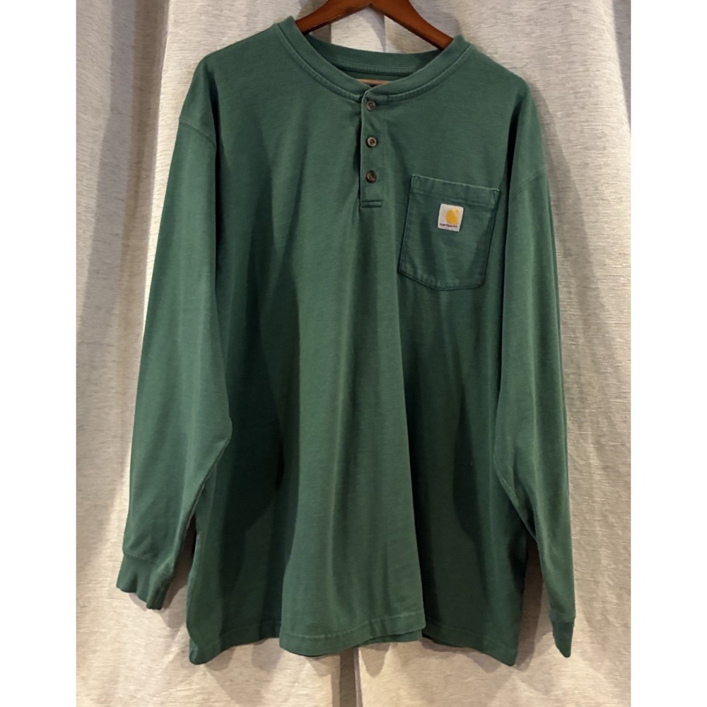Carhartt Mens Long Sleeve Loose Fit Henley Shirt 2XL Hunter Green K128 G55